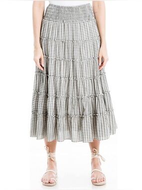 Max Studio Blue Gingham Maxi Tiered Skirt